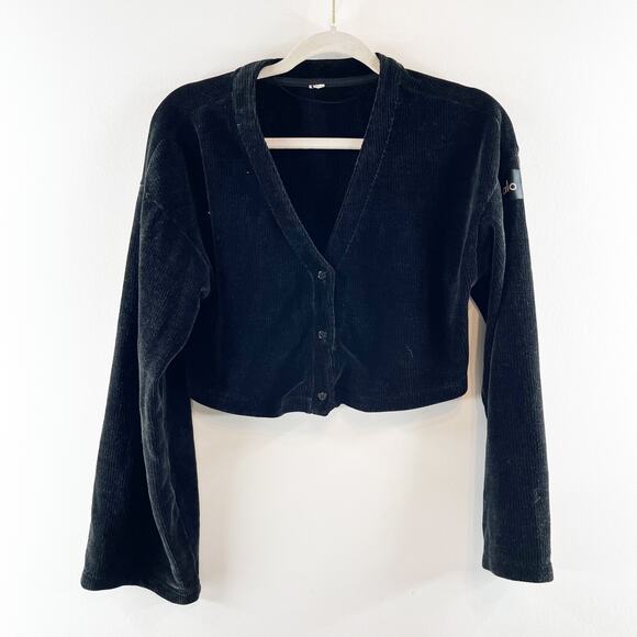 Alo Yoga Chenille Chalet V-Neck Cropped Cardigan Sweater Black XS - Picture 2 of 4